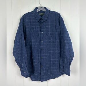 Orvis Shirt Mens Large Blue Plaid Long Sleeve Button Up Cotton Wool Blend